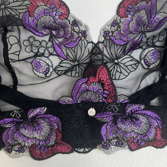 Adore Me 2XL Emilie Bralette Black Sheer Embroidered Floral Lace Mesh Bra Top - Picture 5 of 16